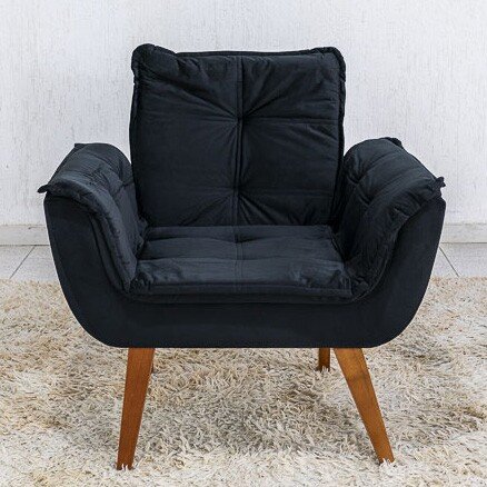 Poltrona Pérola Base Fixa Veludo Preto - Imagem 2