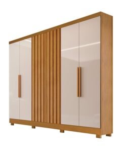 Roupeiro Cabo Frio 6 Portas e Detalhe Ripado 100% MDF  Nature/Off  Larg. 1.80m -  Bianchi