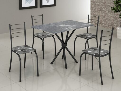 Conjunto Mesa Tubular Rio Preto Fosco com 4 cadeiras Tampo Granito Topázio - 1.00x0.60