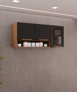 Armário de Cozinha Aéreo New Valência 3 portas Fume 1,20m - Cinamomo/Preto