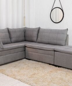 Sofá Canto 5 lugares com Puff Viena Linho Cinza A59
