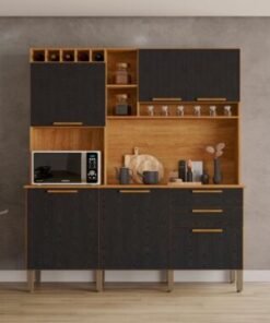 Armário Kit de Cozinha New Topázio 1,65m - Cinamomo/Preto