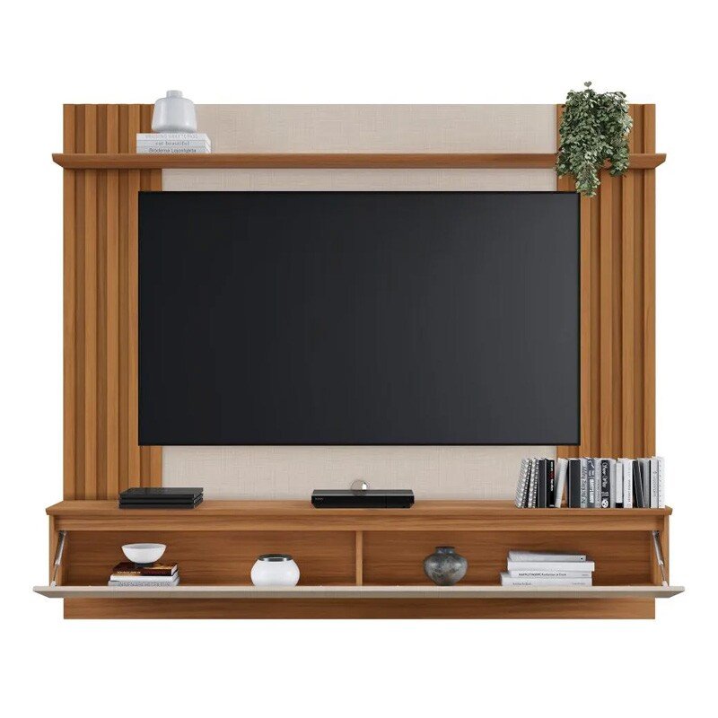 Painel NT 1365 Larg. 1.60m Off/Freijó C/ Detalhe Ripado para TV até 65" - Notável - Imagem 6