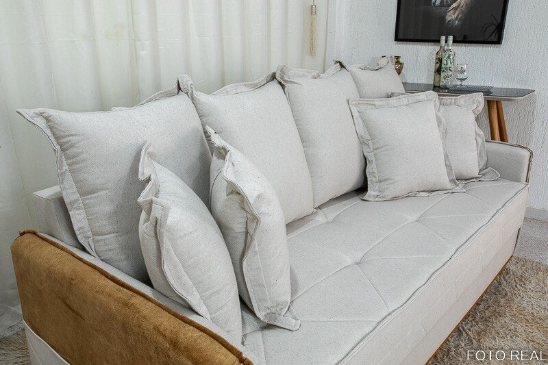 Sofá 3 lugares Vican Linho Bege 5044 Detalhe 05 Larg. 2.00m - Molas Bonnel - Imagem 4