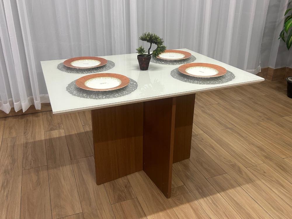 Mesa de Jantar Helo 1.20x0.80 Com 4 Cadeiras - Mel/Off White/Azul Veludo - Imagem 9