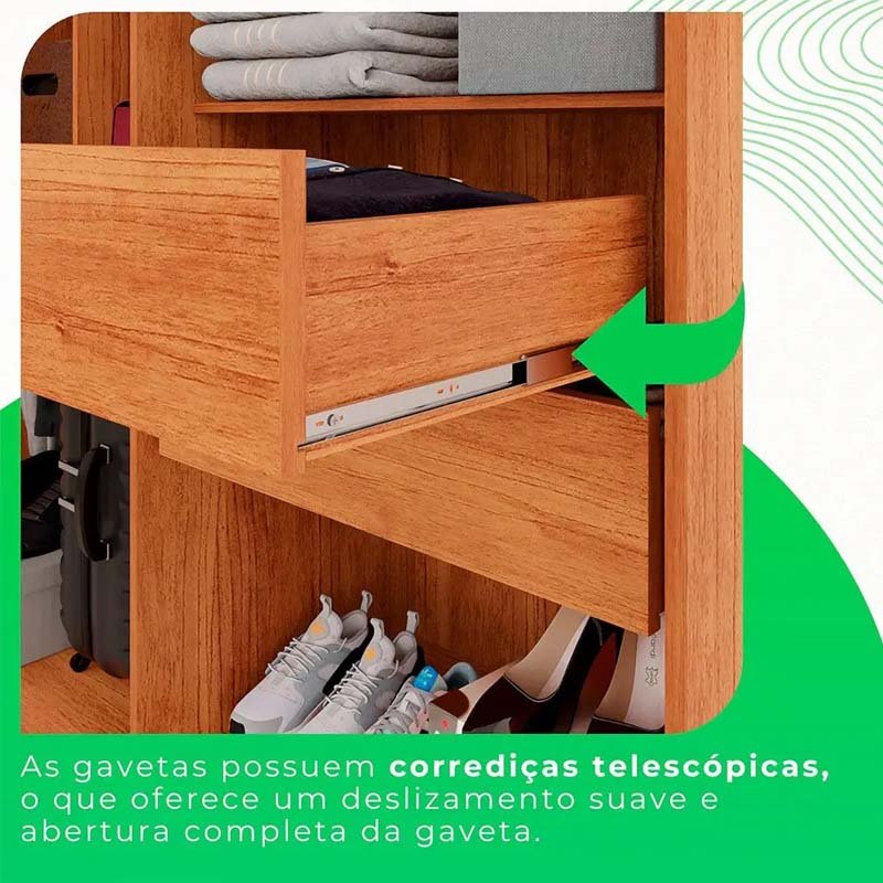 Roupeiro Casal Recife Cinamomo/Off 6 Portas C/Pés Larg. 1.80m - Sallêto - Imagem 6