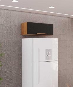 Armário de Cozinha Aéreo Geladeira New Valência - Cinamomo/Preto