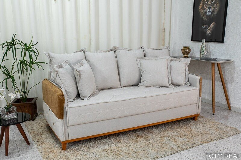 Sofá 3 lugares Vican Linho Bege 5044 Detalhe 05 Larg. 2.00m - Molas Bonnel