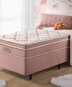 Box Rosa + Colchão Solteiro Eiffel Molas Superlastic 88x188x68 Anjos
