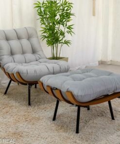 Poltrona C/Puff Florença Veludo Prata 823