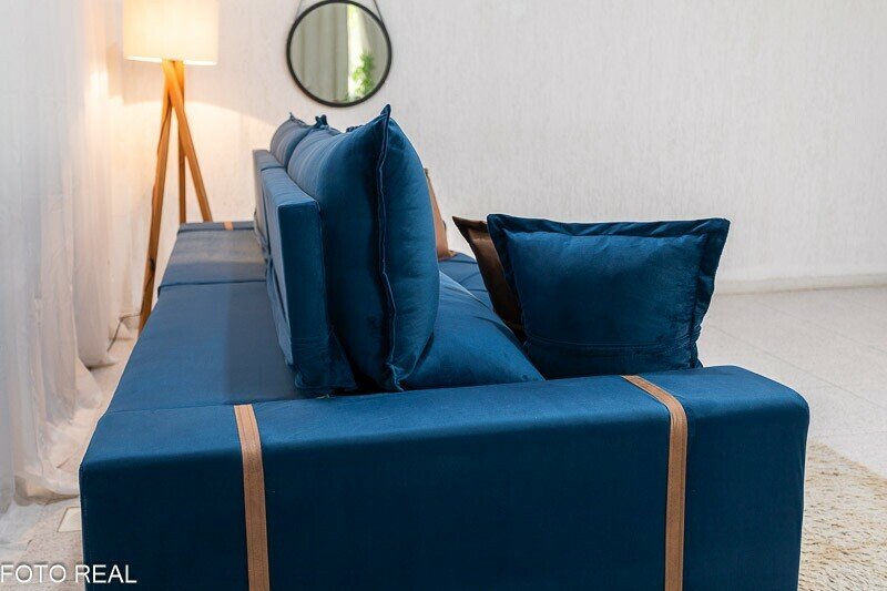 Sofá Retrátil Reclinável Gran Bello 2.90m Veludo Azul - Molas Ensacadas Pocket - Imagem 8