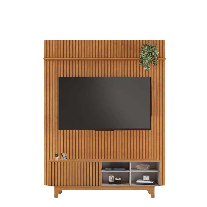 Rack Sereno Larg. 1.68m Cinamomo/Off Ripado + Painel Riso Larg. 1.82m Cinamomo Ripado para TV até 65" - JCM - Imagem 2