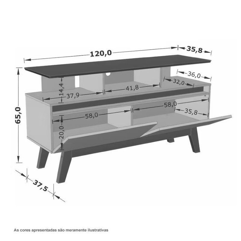 Rack Bancada Rubi Larg. 1.20m Cinamomo/Preto para TV até 50" - Bechara - Imagem 3