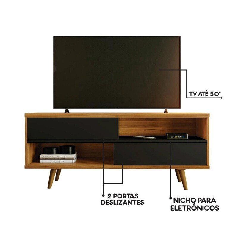Rack Bancada NT 1180 Larg.1.35m Freijó/Preto para TV até 50" - Notável - Imagem 3