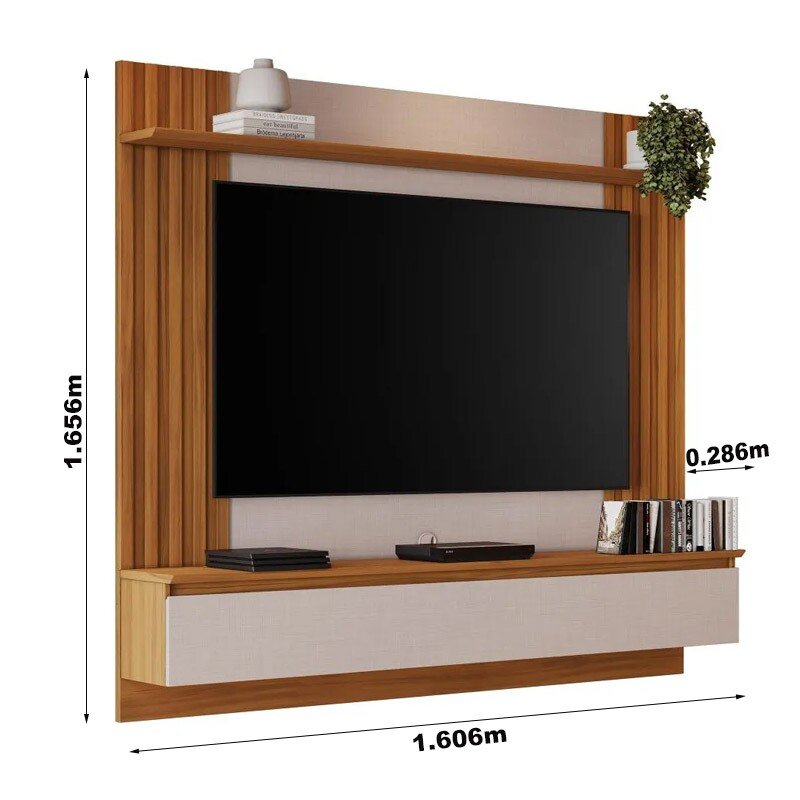 Painel NT 1365 Larg. 1.60m Off/Freijó C/ Detalhe Ripado para TV até 65" - Notável - Imagem 8