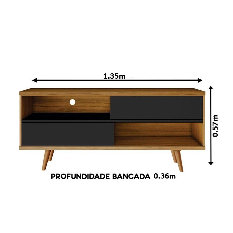 Rack Bancada NT 1180 Larg.1.35m Freijó/Preto para TV até 50" - Notável - Imagem 2