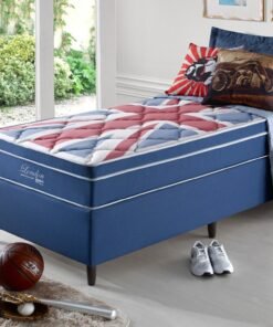 Box Azul + Colchão Solteiro London Molas Superlastic 88x188x68 - Anjos