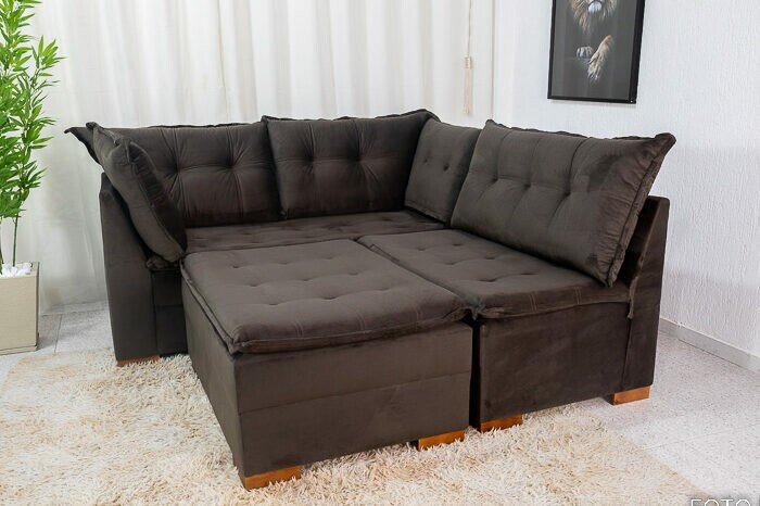 Sofá de Canto Vênus Veludo 3 em 1 Marrom 524 - Imagem 6