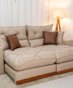 Sofá Retrátil Reclinável Gran Bello 2.30m Linho Bege 30 - Molas Ensacadas Pocket