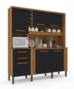 Armário Cozinha Catar Larg. 2.00m Cinamomo/Preto 6 Portas 2 Gavetas - Sallêto