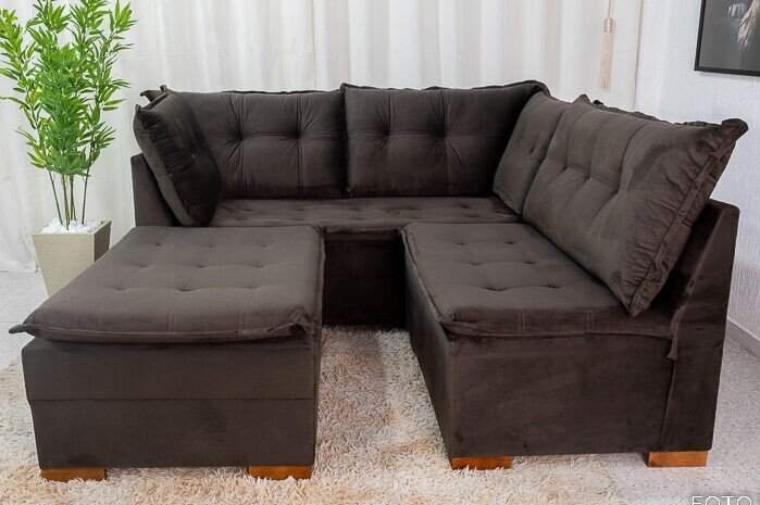 Sofá de Canto Vênus Veludo 3 em 1 Marrom 524 - Imagem 4