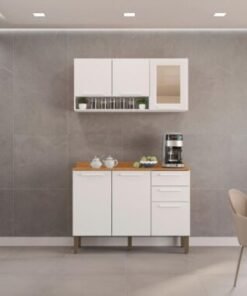 Combo Armário de Cozinha Aéreo  3 portas Reflecta  + Balcão 1.20m New Valência - Branco