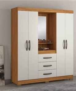 Roupeiro Solteiro NT 5015 Freijó/Off 4 portas 3 Gavetas C/Pés Larg. 1.61m - Notável