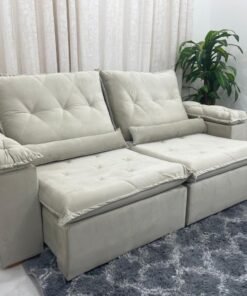 Sofá Retrátil Reclinável Las Vegas 2.30m - Bege Veludão