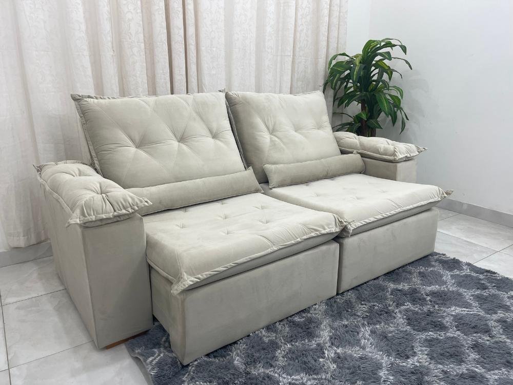 Sofá Retrátil Reclinável Las Vegas 2.30m - Bege Veludão