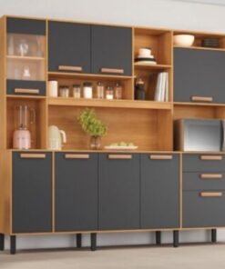 Armário Kit de Cozinha Nápoles 2,20m - Cinamomo/Grafite