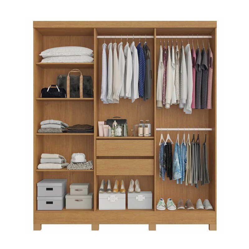 Roupeiro Cabo Frio 6 Portas e Detalhe Ripado 100% MDF Nature/Off Larg. 1.80m - Bianchi - Imagem 2