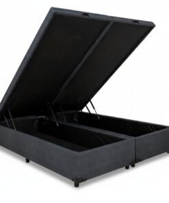 Base Box Baú Queen Bipartido Eli 158x198x42 Korino Linho Milão Grafite Blindado Nature