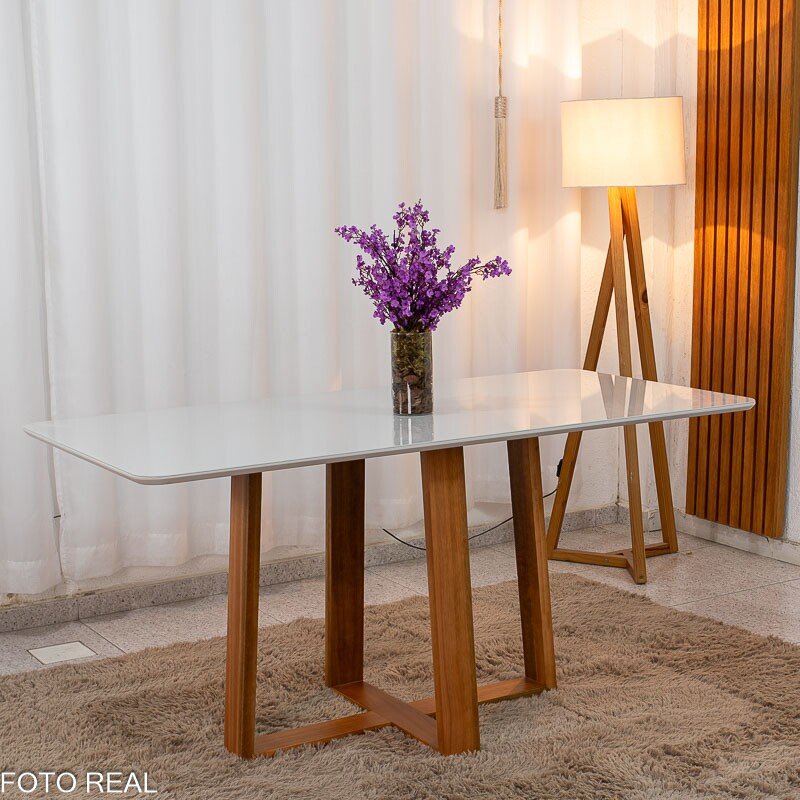 Mesa de Jantar Pedro 160×80 Vidro Off/Base Madeira + 6 Cad. Lisboa Veludo Marrom 509 Madeira Art Assento - Entregue Montada - Imagem 9
