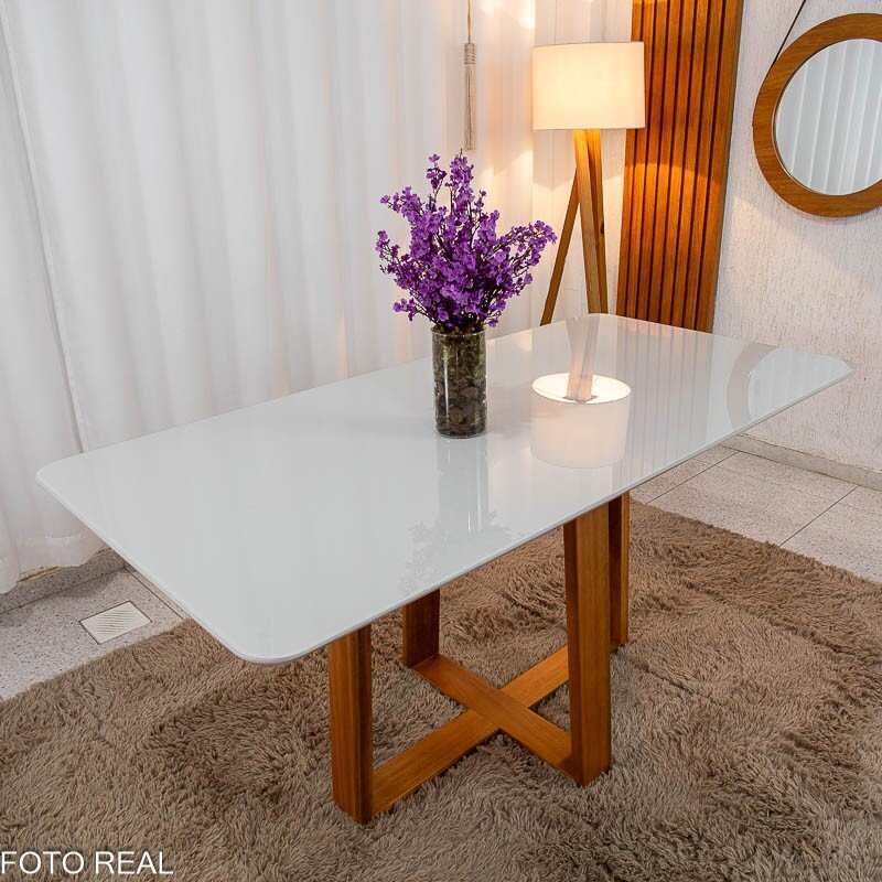 Mesa de Jantar Pedro 160×80 Vidro Off/Base Madeira + 6 Cad. Lisboa Veludo Marrom 509 Madeira Art Assento - Entregue Montada - Imagem 10