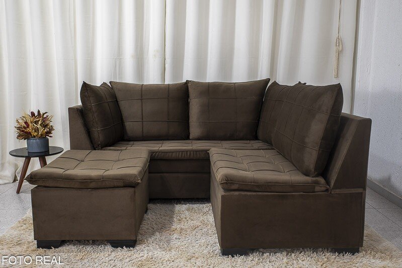 Sofá Canto 5 lugares com Puff Viena Veludo Marrom A17 - Imagem 7