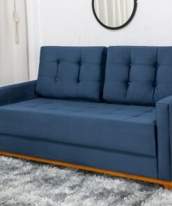 Sofá 3 lugares Living Áustria Veludo Azul A16 Larg. 1.70m