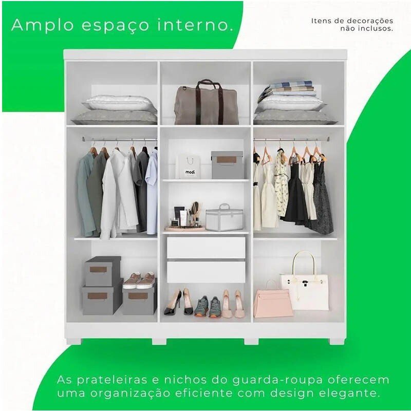 Roupeiro Casal Recife Branco 6 Portas C/Pés Larg. 1.80m - Sallêto - Imagem 2