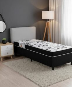 Box Solt. Sued Preto Nosso Sonho + Colchão Solt. Santé 100% Espuma D33 88x188x51 Nosso Sonho | Suporta até 120kg