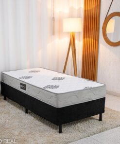 Box Solt. Sued Preto Nosso Sonho + Colchão Solteiro Confort Premium 88x188x55 D28 - Inovaflex