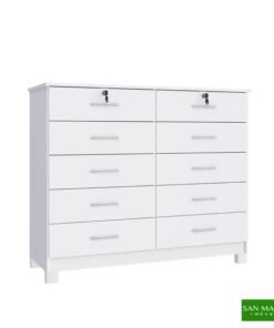 Cômoda Lucca Larg. 1.18m Branco 10 Gavetas C/Pés - San Marino