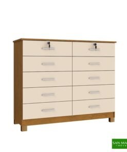 Cômoda Lucca Larg. 1.18m Noce TX/Pérola 10 Gavetas C/Pés - San Marino
