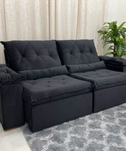 Sofá Retrátil Reclinável Las Vegas 2.30m -  Preto Veludão
