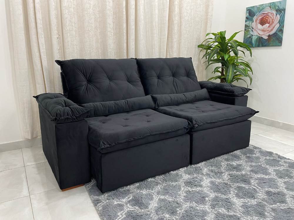Sofá Retrátil Reclinável Las Vegas 2.30m - Preto Veludão