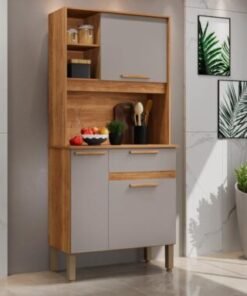 Armário Kit de Cozinha Lia 3 Portas 1 Gavetas - Cinamomo/Off White
