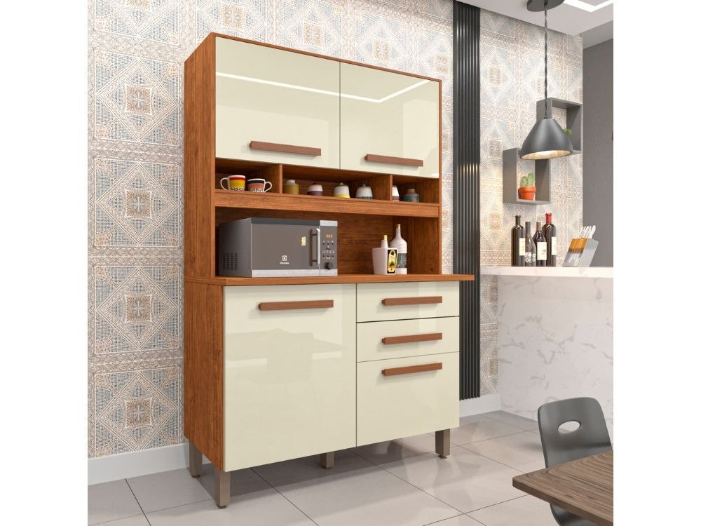 Armário Kit de Cozinha Sofia 4 Portas 2 Gavetas - Cinamomo/Off White