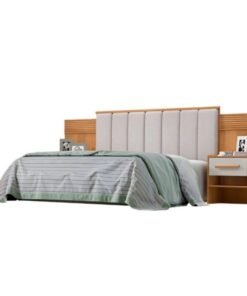 Cabeceira Casal Íris Cinamomo/Off Larg. 1.40m Acolchoada Linho Bege e Detalhe Ripado - D Doro