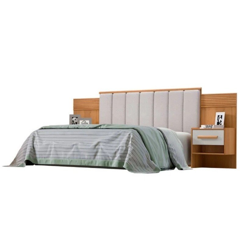 Cabeceira Casal Íris Cinamomo/Off Larg. 1.40m Acolchoada Linho Bege e Detalhe Ripado - D Doro