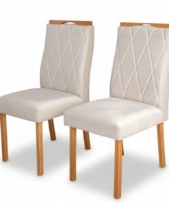 2 Cadeiras Lisboa Bege 512 Madeira Maciça Art Assento - Entregue Montada