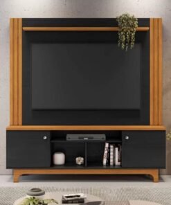 Home Bálsamo Larg. 1.50m Cinamomo/Preto C/ Detalhe Ripado TV até 65" - JCM