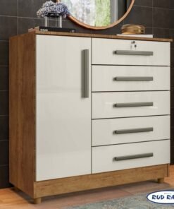 Cômoda Vitória com 5 Gavetas e 1 Porta Cedro/Areia com Pés Rud Rack